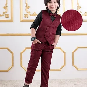 Mark & Mia Full Sleeves Solid Colour 3 Piece Party Suit with Bow - Maroon & Black