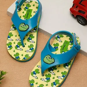 ONYC Crocodile Designed & Embellished Flip Flops With Velcro Closure - Sky Blue