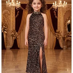 AJ Dezines Woven Sleeveless Sequins Embellished Slit Dress - Black